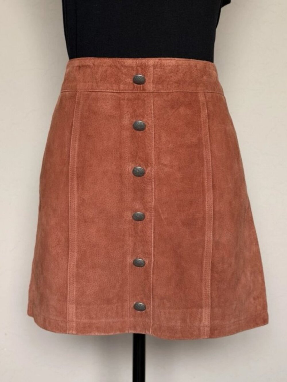 Gianni Bini Rust Brown Suede Button Front Mini Skirt M Retro 70's Fall Western